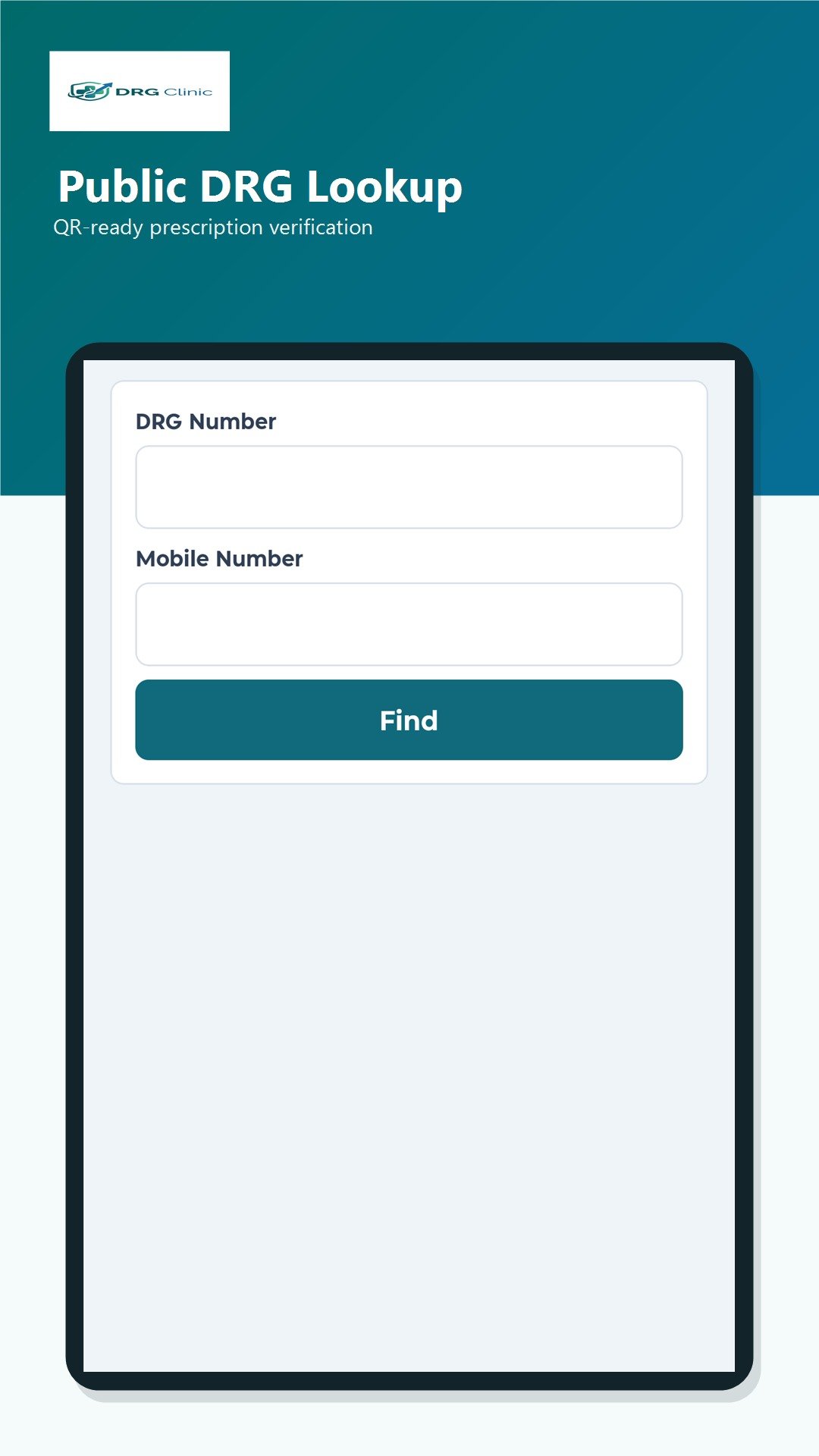 DRG Clinic public prescription lookup screen